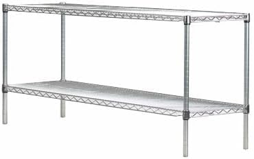 Omega Stainless Steel Shelves, 14" Deep x 60" Wide x 14" High 2 Tier Heavy Duty Wire Shelving Unit for Kitchen Garage Office Restaurant Warehouse 800-lb Per Shelf Weight Capacity