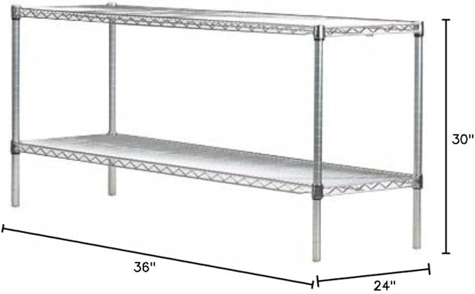 Omega Shelving Storage | 2 Tier Starter Shelving Unit 24" Deep x 30" Wide x 36" High - 800 lb Weight Capacity per Shelf, Adjustable Wire Shelving, Tool-Free Assembly |Chrome Shelving
