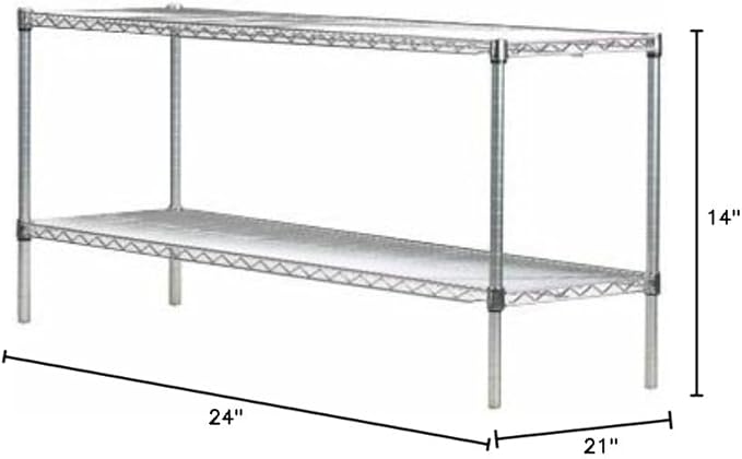 Omega Shelving Storage | 2 Tier Starter Shelving Unit 21" Deep x 24" Wide x 14" High - 800 lb Weight Capacity per Shelf, Adjustable Wire Shelving, Tool-Free Assembly |Chrome Shelving