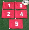 ShopTJB Set of White Numbered #1, #2, #3, #4, and #5 Each Printed on a Solid Red Jr. (8" L x 6" H) 400 Denier Pin Marker Flag for Golf & Putting Green Applications