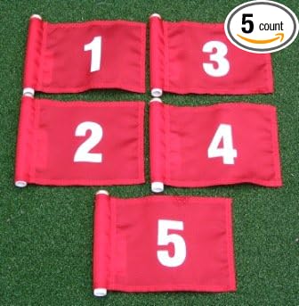 ShopTJB Set of White Numbered #1, #2, #3, #4, and #5 Each Printed on a Solid Red Jr. (8" L x 6" H) 400 Denier Pin Marker Flag for Golf & Putting Green Applications