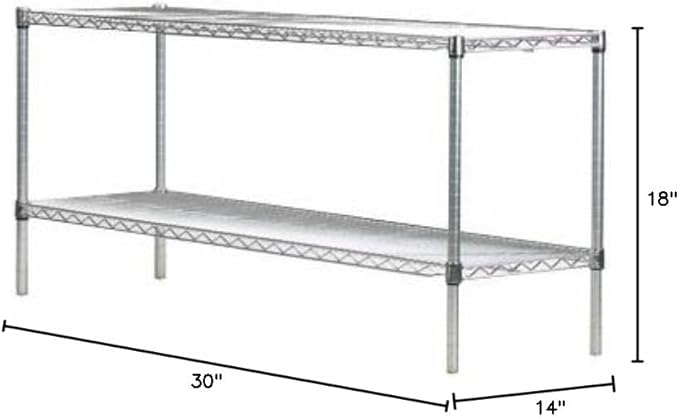 Omega Shelving Storage | 2 Tier Starter Shelving Unit 18" Deep x 30" Wide x 14" High - 800 lb Weight Capacity per Shelf, Adjustable Wire Shelving, Tool-Free Assembly |Chrome Shelving