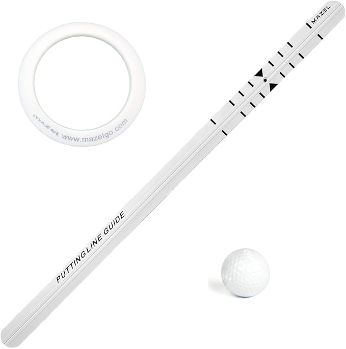 MAZEL Golf Putting Alignment Rail,Alloy Steel Golf Trainer Aid for Putting Green,35 * 1.6 Inch,Precision Distance Control & Instant Feedback (Putting Alignment Rail, Putting Ring, Practice Ball)