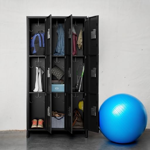 METAN Metal Locker for School Office Gym Bedroom,9 Doors Black Steel Storage Locker Cabinet for Employees, Industrial Storage Locker, Assembly Required (9 Door-Black)