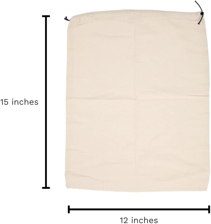 Muslin Cotton Storage Bags with Drawstring - Toy Storage Bags - Shoe Storage Bags for Travel - Cloth Storage Bags for Handbags, Purses, & Sneakers - Dust-proof and Lint-free (3 Small: 15"x12")