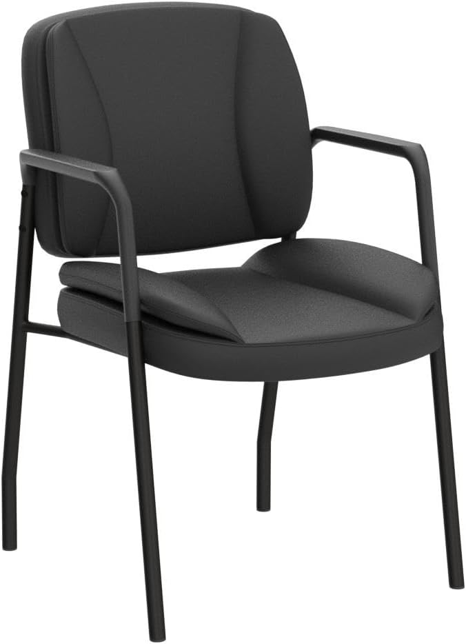 Furniwell Office Guest Chair Waiting Room Reception Chairs Set of 2, PU Leather Executive Desk Chair with Padded Armrests for Meeting Conference (Black)