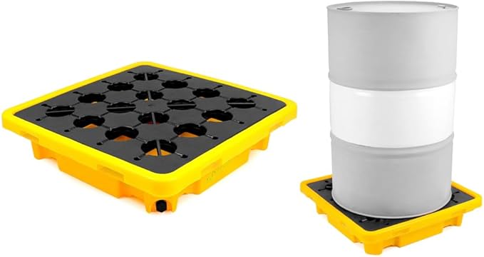 QWORK 1 Drum Modular Platform, 26 x 26 x 5.9 inches Drum Spill Containment Pallet, 2,000 lbs. Load Capacity Containment Tray Spill Containment Platform, Polyethylene Spill Pallet, Yellow