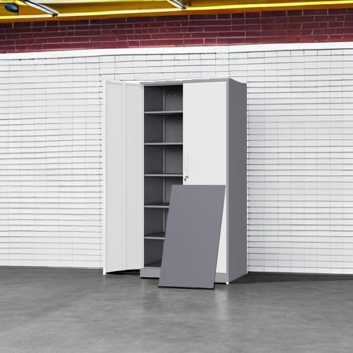 Yizosh Metal Storage Cabinet with 2 Locking Doors and 5 Adjustable Shelves, 72" Garage Storage Cabinet Steel Lockable for Office,Home,Garage
