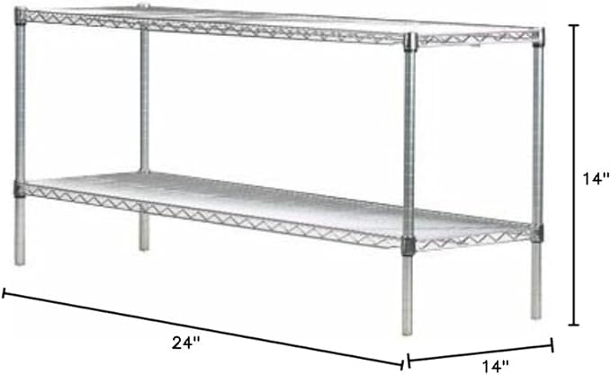 Omega Shelving Storage | 2 Tier Starter Shelving Unit 14" Deep x 24" Wide x 14" High - 800 lb Weight Capacity per Shelf, Adjustable Wire Shelving, Tool-Free Assembly |Chrome Shelving