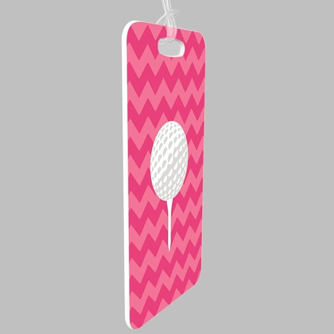 ChalkTalkSPORTS Golf Luggage & Bag Tag | Golf Ball and Tee | Custom Info on Back | Large | Pink