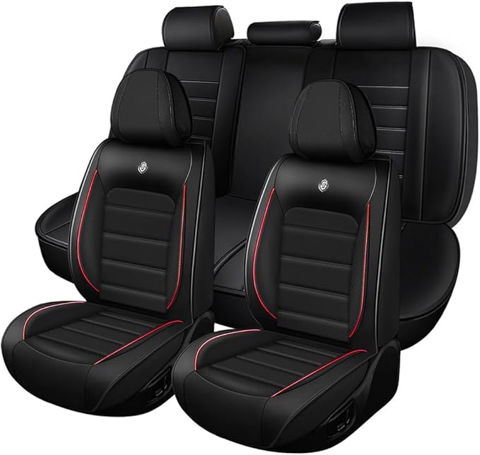 Leather Car Seat Covers for Volkswagen Golf SportWagen 2015-2019,Waterproof Soft Seat Covers,Interior Accessories Seat Covers Protector Airbag Compatible(5pcs Black&Red Standard)