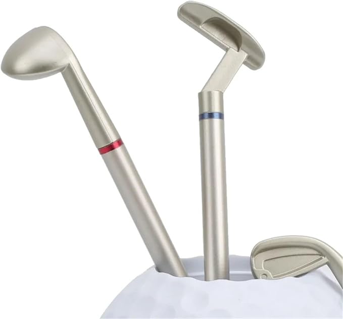 Golf Theme Pen Holder Set, Mini Desktop Golf Ball with 3 Golf Club Pens, Plastic Golfer Souvenir