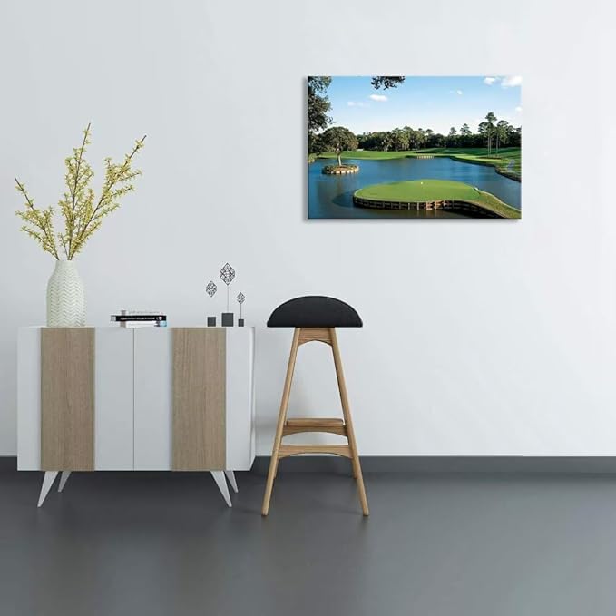 USA Golf Course Wall Art TPC Sawgrass Golf Course Pictures Prints Golf Wall Decor for Living Room Bedroom Home Decorations Golf Canvas Framed Artwork Ready to Hang(18''H x 24''W)