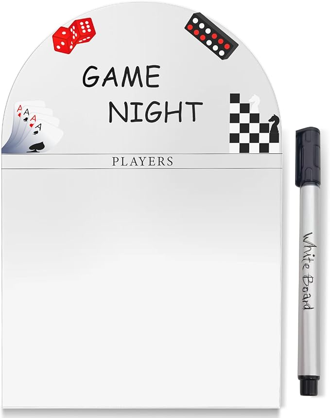 Personalized Family Game Night Scoreboard – Custom Dry Erase Score Tracker Board with Marker, Reusable Acrylic Game Scoreboard (8X12)