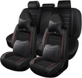 Leather Car Seat Covers for Volkswagen Golf SportWagen 2015-2019,Waterproof Soft Seat Covers,Interior Accessories Seat Covers Protector Airbag Compatible(5pcs Black&Red Luxury)