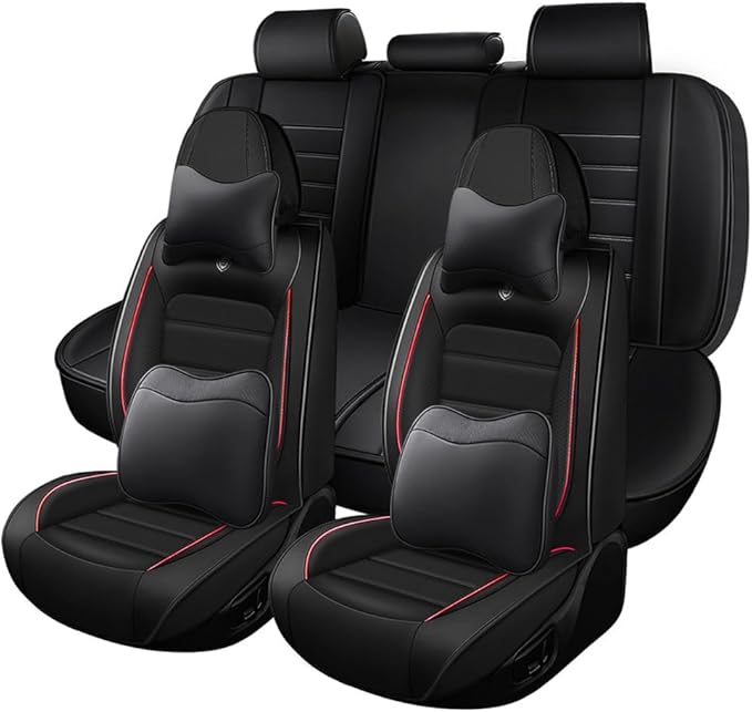 Leather Car Seat Covers for Volkswagen Golf SportWagen 2015-2019,Waterproof Soft Seat Covers,Interior Accessories Seat Covers Protector Airbag Compatible(5pcs Black&Red Luxury)
