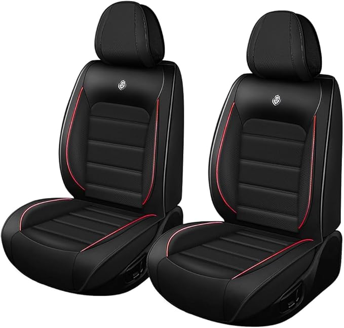 Leather Car Seat Covers for Volkswagen Golf SportWagen 2015-2019,Waterproof Soft Seat Covers,Interior Accessories Seat Covers Protector Airbag Compatible(2pcs Black&Red Standard)
