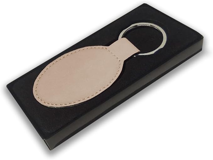 LaserGram Oval Keychain, Palm Trees, Personalized Engraving Included (Beige)