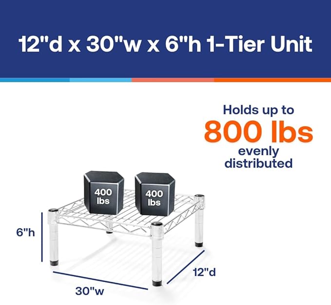 Shelving Inc. 12" d x 30" w Chrome Wire Shelving with 1 Tier Shelf, Weight Capacity 800lbs Per Shelf