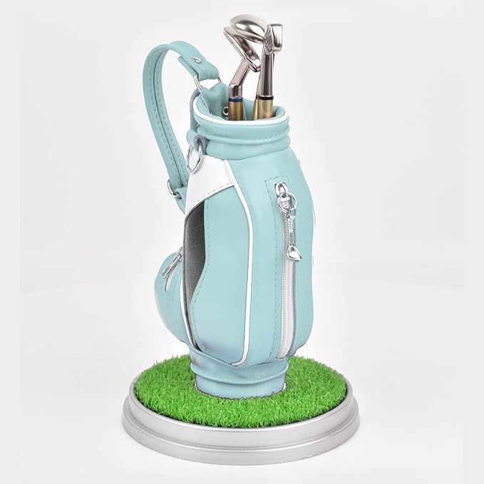 Leather golf pen holder with three golf club pen for writing, suitable for desk decoration, golf cake decoration, unique gift for men Boss Dad golfer