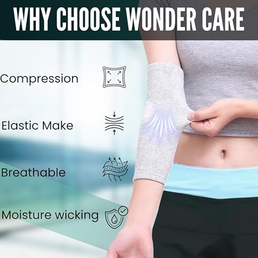 Wonder Care Bamboo Elbow Support Compression Sleeve for Tennis, Golf Elbow, Joint Pain Relief, White, Pack of 2 (Medium)