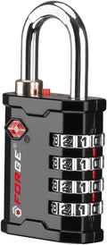 FFORGE 4-Digit TSA Approved Travel Locks – TSA008 Key System, Key Duplication Impossible, Heavy-Duty Combination Padlock for Travel, Gym, Pelican Case. Black 1 Lock.