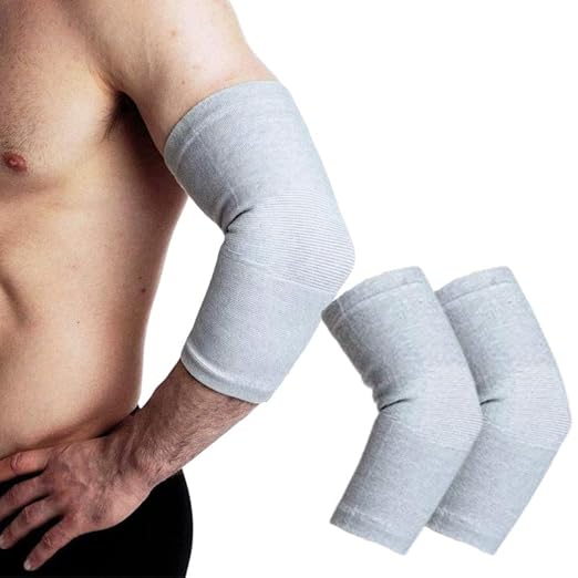 Wonder Care Bamboo Elbow Support Compression Sleeve for Tennis, Golf Elbow, Joint Pain Relief, White, Pack of 2 (Large)