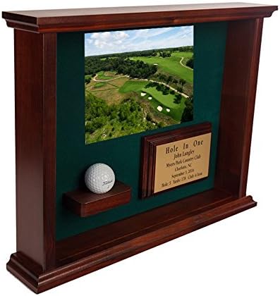 Hole-In-One Ball Golf Shadowbox Display for Ball & Scorecard or Photo~Includes Custom Engraved Plate~Cherry Finish