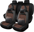 Leather Car Seat Covers for VW Golf SportWagen 2015-2019,Waterproof Soft Seat Covers,Interior Accessories Seat Covers Protector Airbag Compatible(5pcs Black&Coffee Luxury)