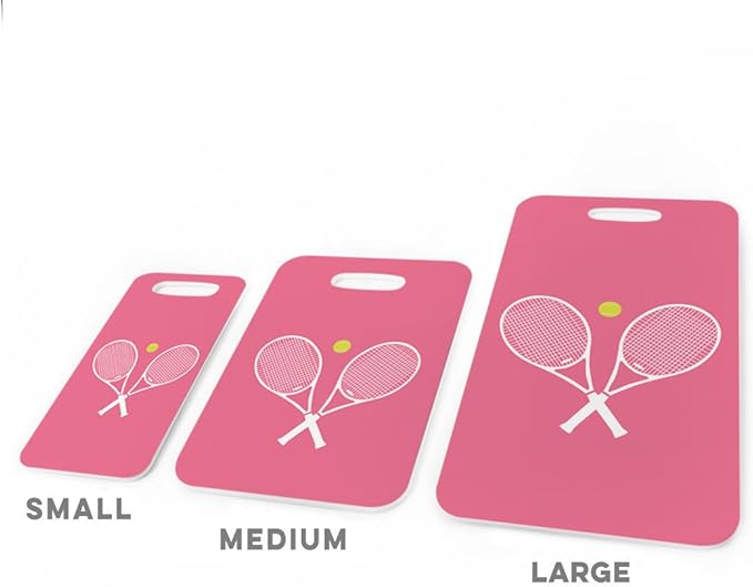 ChalkTalkSPORTS Tennis Luggage & Bag Tag | Crossed Tennis Rackets | Custom Info on Back | Medium | Pink