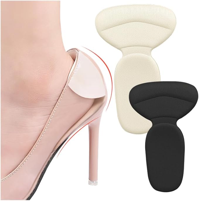 Soft Sponge Heel Protectors - Heel Grips for Comfort in High Heels – T-Shape Design – Anti Slip – Prevents Blisters - Makes Shoes Fit Better - 2 Pairs (Multicolor)