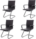 CIMOTA Waiting Room Chairs Leather Office Guest Chair Mid Back Reception Chairs with Sled Base for Meeting/Patient/Conference Room, Retro Black Set of 4