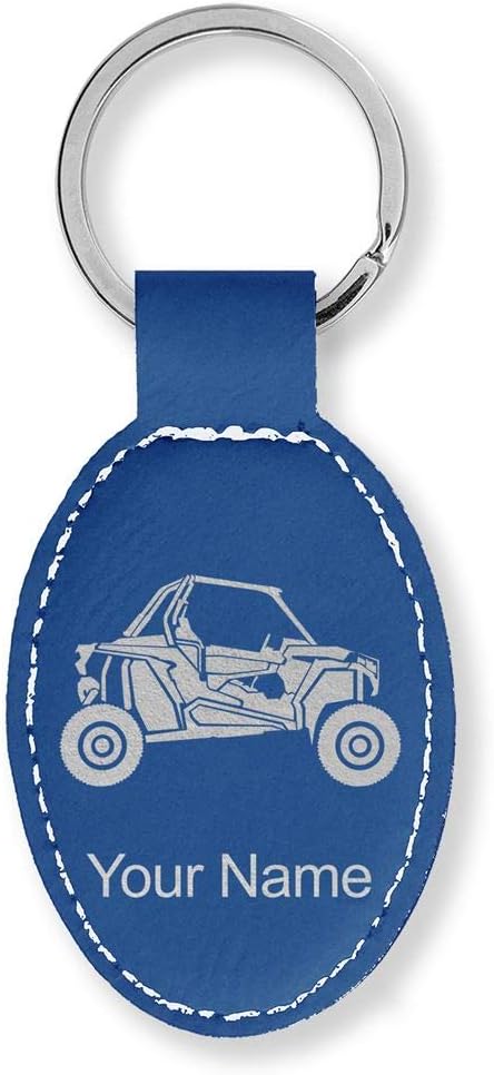 LaserGram Oval Keychain, Off Road Racer, Personalized Engraving Included (Dark Blue)