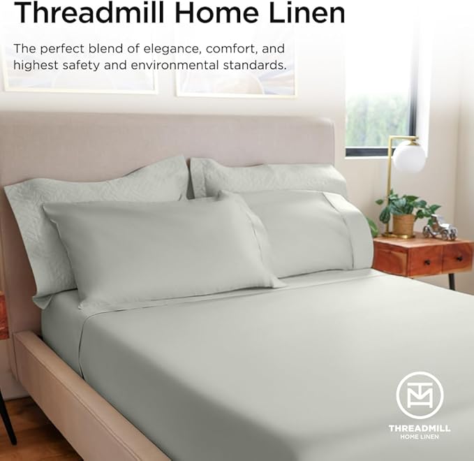 Threadmill Luxury 800 Thread Count Full Size 100% Cotton Sheets - Light Grey Sateen Weave Bed-Sheets, Better Than Egyptian Cotton, 4 Pc Solid Bed Set, Fits 16" Deep Pocket