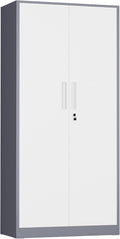 INTERGREAT Metal Storage Cabinet with Lock, 63" H Metal Cabinets Storage with 2 Doors and 4 Adjustable Shelves, Locking Garage Cabinet for Home Office, Kitchen, Bathroom (White Grey)