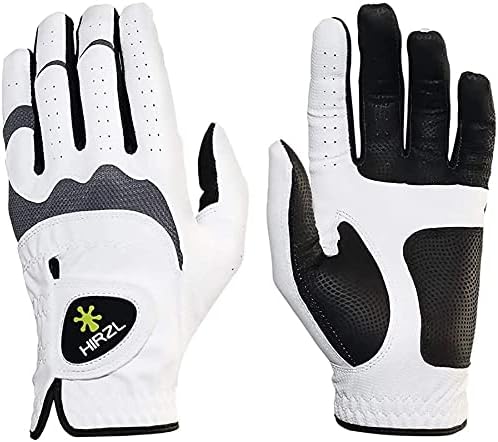 HIRZL Trust Hybrid Golf Glove– All Weather Mens Golf Glove (White/Black) | Nylon, Kangaroo Leather, Polyester | Ultimate Grip (Wet or Dry), Ergonomic Fit, Breathable, Sweat Free, Water Repellent