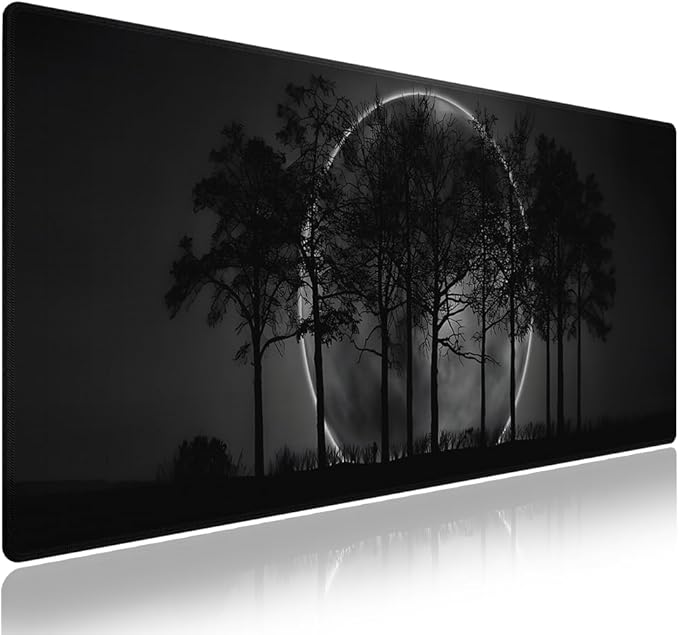 Wknoon. Extra Large Gaming & Office Mouse Pad (31.5" x 11.8") – Silhouetted Trees and a Mystical Moon, Premium XXL Desk Mat with Durable Stitched Edges & Anti-Slip Base & Smooth Fabric Surface