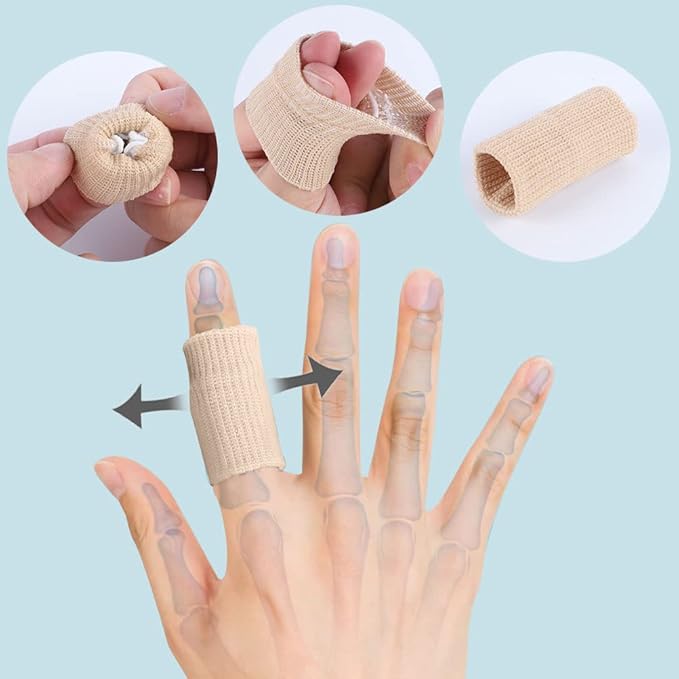 20 PCS Finger Sleeves Protectors, Sport Finger Sleeves Thumb Brace Support Finger Brace Elastic Thumb Sleeves for Relieving Pain Arthritis Trigger Finger(Skin tone Grey)