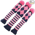 Craftsman Golf Knit Pom Pom 3pcs Headcover Set Vintange Sock Covers for Driver and Woods