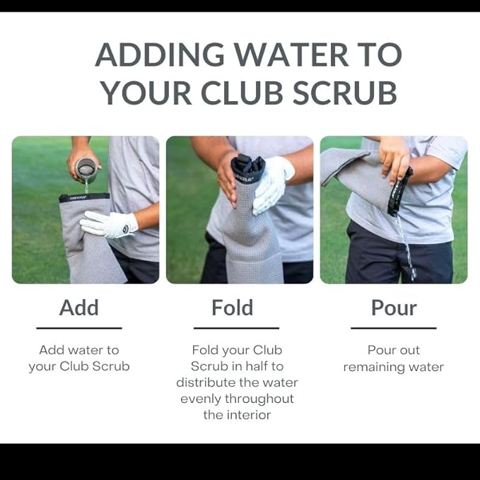 Club Scrub Towel Pro, Golf Club and Ball Cleaning Pouch with Attached Towel, Waterproof Exterior, Clean Face Technology Liner, Machine Washable, Cleans Club Grooves, Waffle-Weave Microfiber