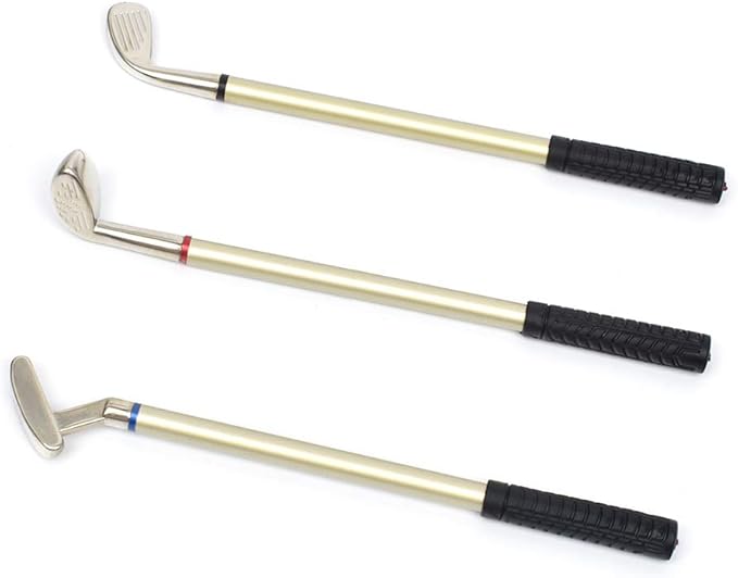 Leather golf pen holder with three golf club pen for writing, suitable for desk decoration, golf cake decoration, unique gift for men Boss Dad golfer colleagues, interesting and novel birthday gift