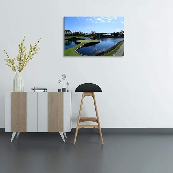 TPC Sawgrass Golf Course Wall Art for Living Room Bedroom Office Wall Decor - USA Golf Course Picture Poster Framed Artwork Canvas Prints Golf Art Ready to Hang(24''H x 36''W)