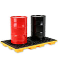 2 Drum Modular Platform Spill Containment Trays with Drain Outlet Forklift Pockets 48x24x4 Heavy Duty 2000lbs Capacity Stackable Leakproof Containment Tray for Garage, Workshop, Industrial Storage