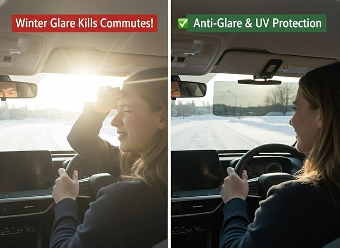 Sun Visor Extender for Car Upgraded UV400 Polarized Anti-Glare Adjustable Universal Car Visor Extender Sun Blocker for Sedan SUVs Easy Install Safe Driving