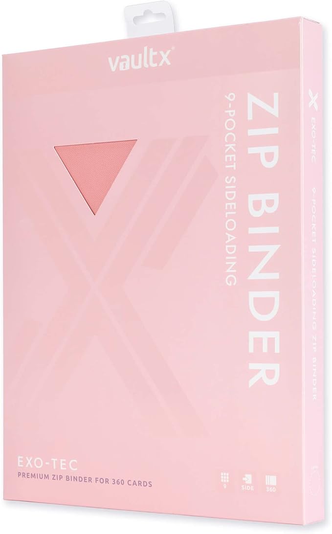 Vault X 9 Pocket Trading Card Zip Binder, 360 Cards, Premium Exo-Tec Album Material, 20 Side-Loading Pages, Folder for Collectible Games, Sports, TCG (Pink)