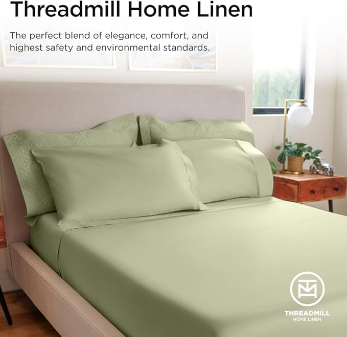 Threadmill Luxury 800 Thread Count Queen 100% Cotton Sheets - Sage Green Sateen Weave Bed-Sheets, Better Than Egyptian Cotton,4 Pc Solid Soft Bed Set, Fits 16" Deep Pocket