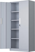 SUNCROWN 72" Metal Storage Cabinet - Heavy-Duty Metal Garage Cabinet with 4 Adjustable Shelves & 2 Doors for Tools, Office, Home, Workshop,Cement Grey-Small