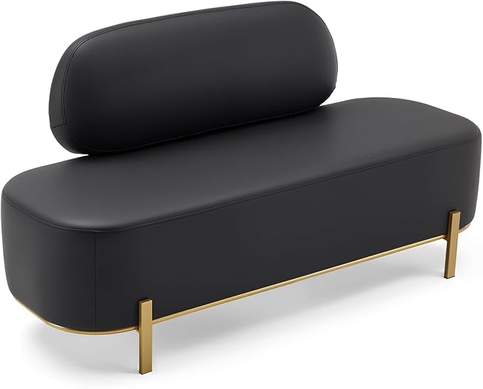 OmySalon Waiting Room Bench with Back, 55.1" Office Guest Chair, Faux Leather Upholstered Reception Seating, Lobby Bench for Beauty Salon Barbershop Airport Bank Hall Room Conference