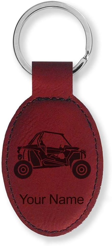 LaserGram Oval Keychain, Off Road Racer, Personalized Engraving Included (Burgundy)