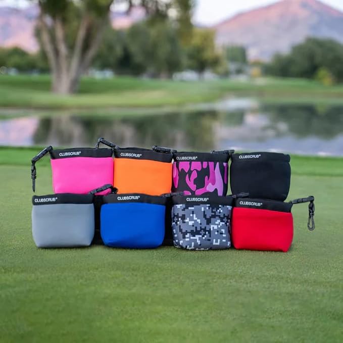 Club Scrub Golf Club and Golf Ball Cleaning Bag, Waterproof Clean Face Technology Liner, Detachable Clip, Machine Washable, Cleans Club Grooves, Dry Exterior (Neoprene or Microfiber Option Available)